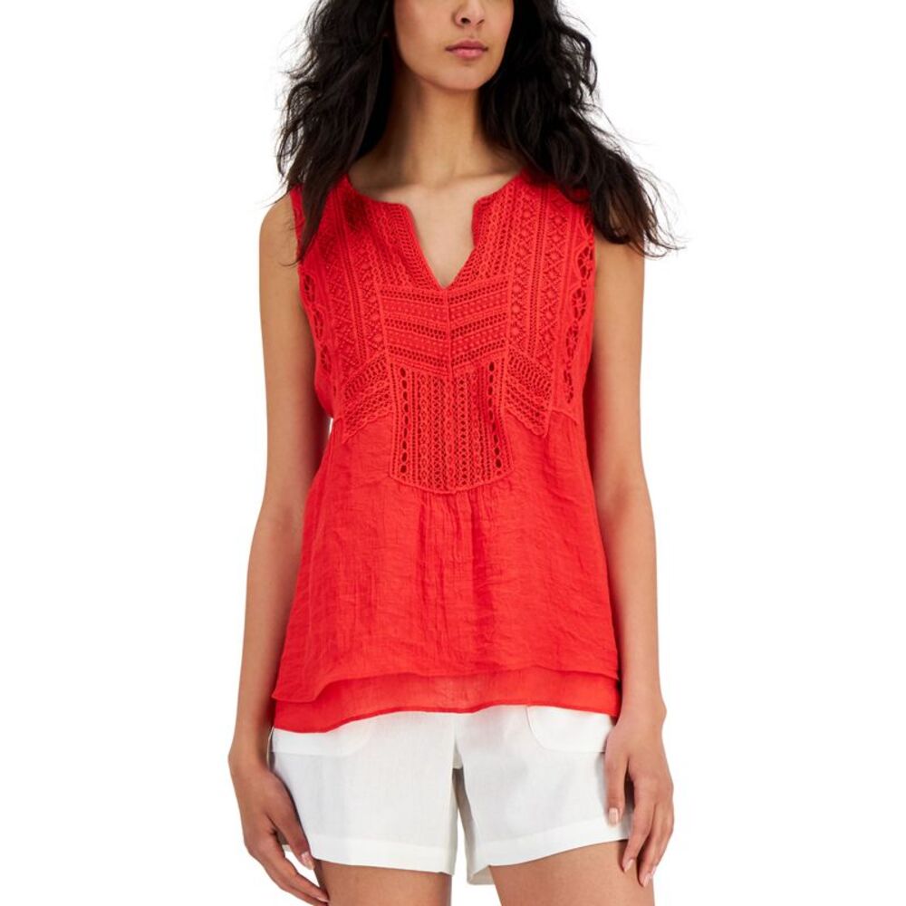 JPR Studio Womens Crochet Trim Tank Top
